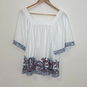 J Jill Square Neck Flutter Elbow Sleeves Paisley Women's‎ Large Top